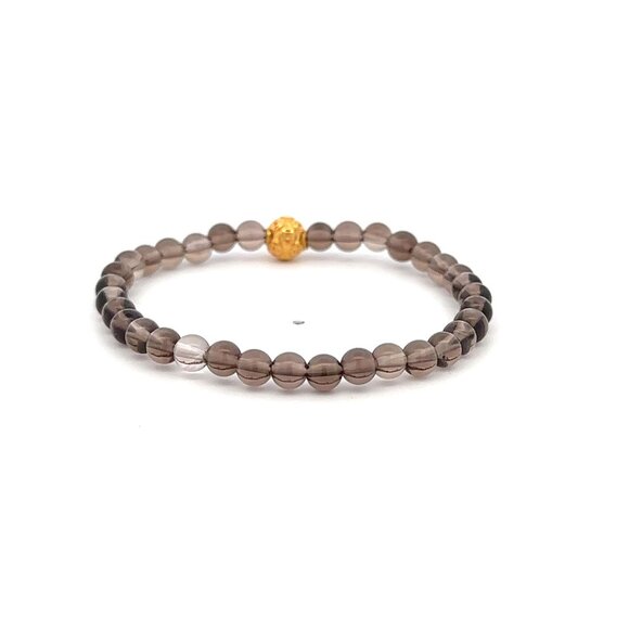 18K Gold Money Coin Ball Charm Bracelet Mini Gemstones Natural Smoky Quartz 4mm - Picture 5 of 6